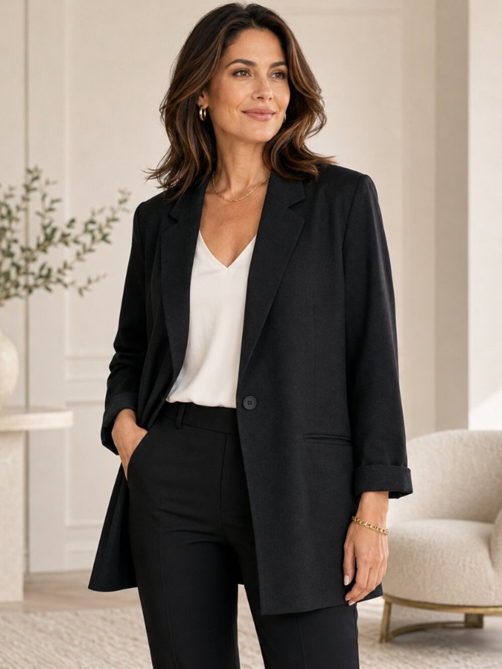 Sag Harbor Women’s Black Longline Blazer Size 12 Like New - Picture 6 of 6